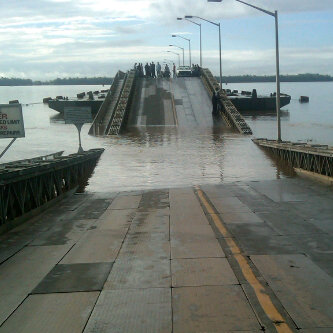 The collapsed section of the Demerara Harbour Bridge today