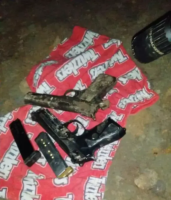 The two handguns and magazines with matching ammunition that were found after the attack