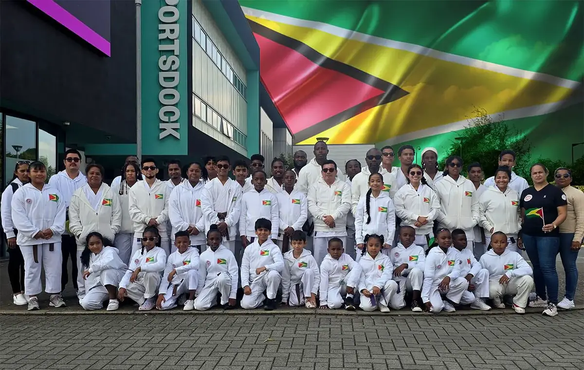 The Guyanese ISKF Team in London who will be competing at the 4th ShotoCup World Tournament this weekend. Team leader Sensei Christopher Chaves (centre front row) will be hoping for his charges to medal at the event.