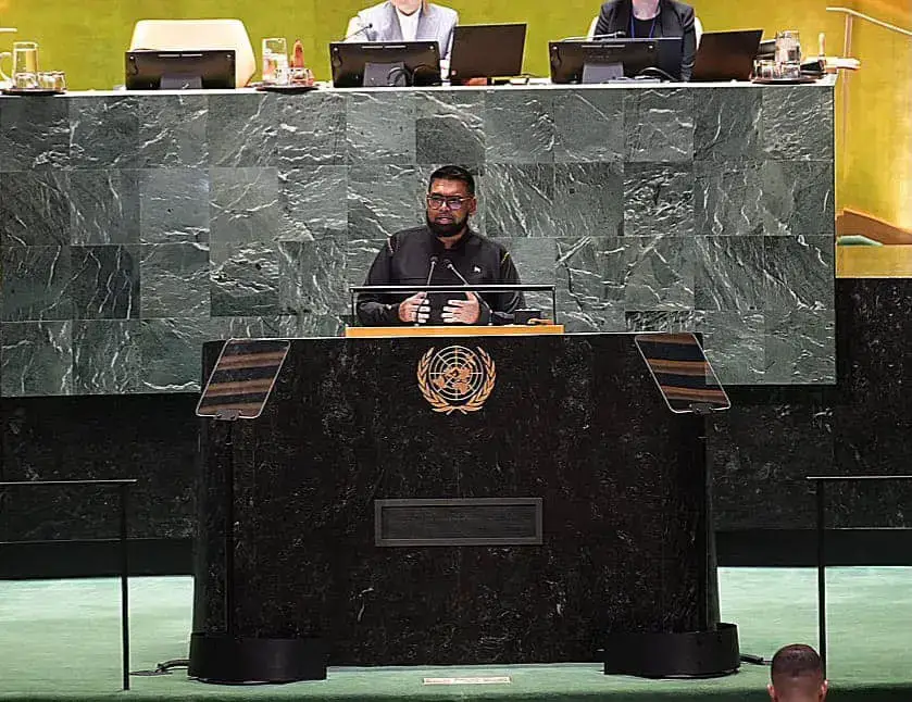 President Irfaan Ali speaking yesterday (Office of the President photo)