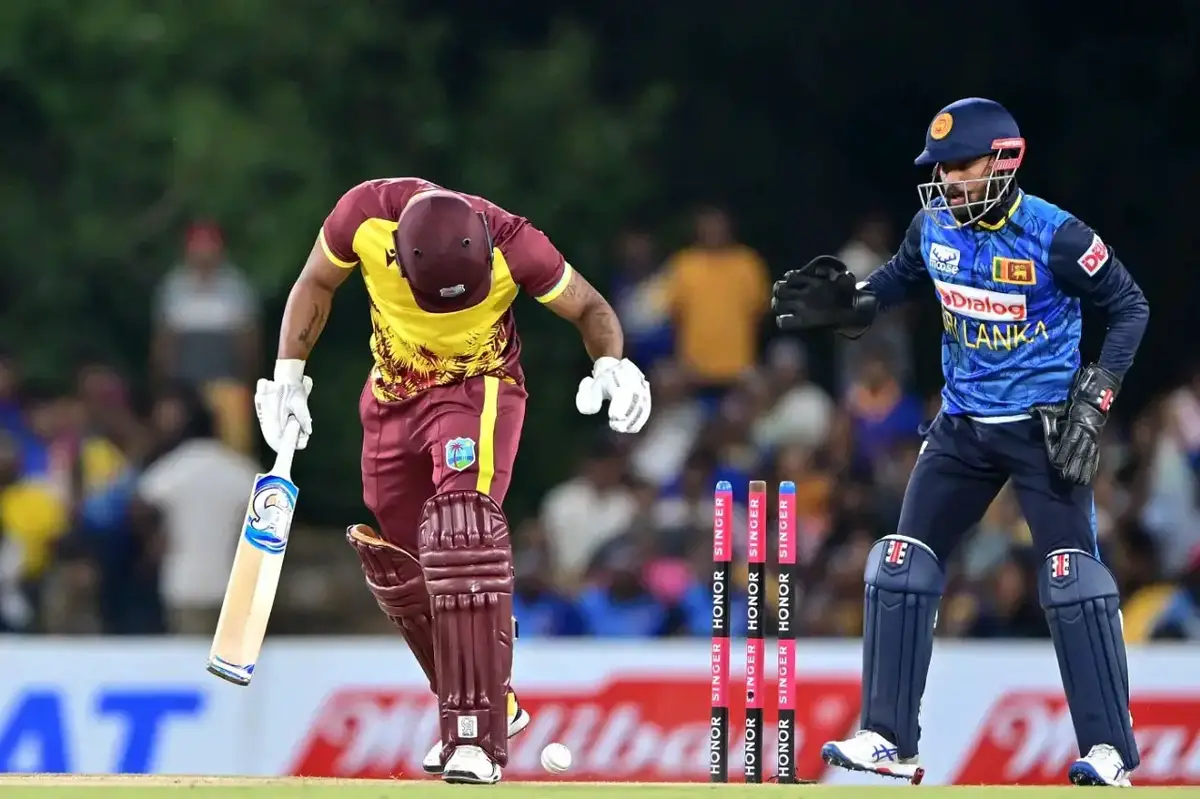 Evan Lewis is bowled for a first-ball duck by spinner Maheesh Theekshana as the hosts commenced their innings in the worst possible manner (ESPN Cricinfo Photo)