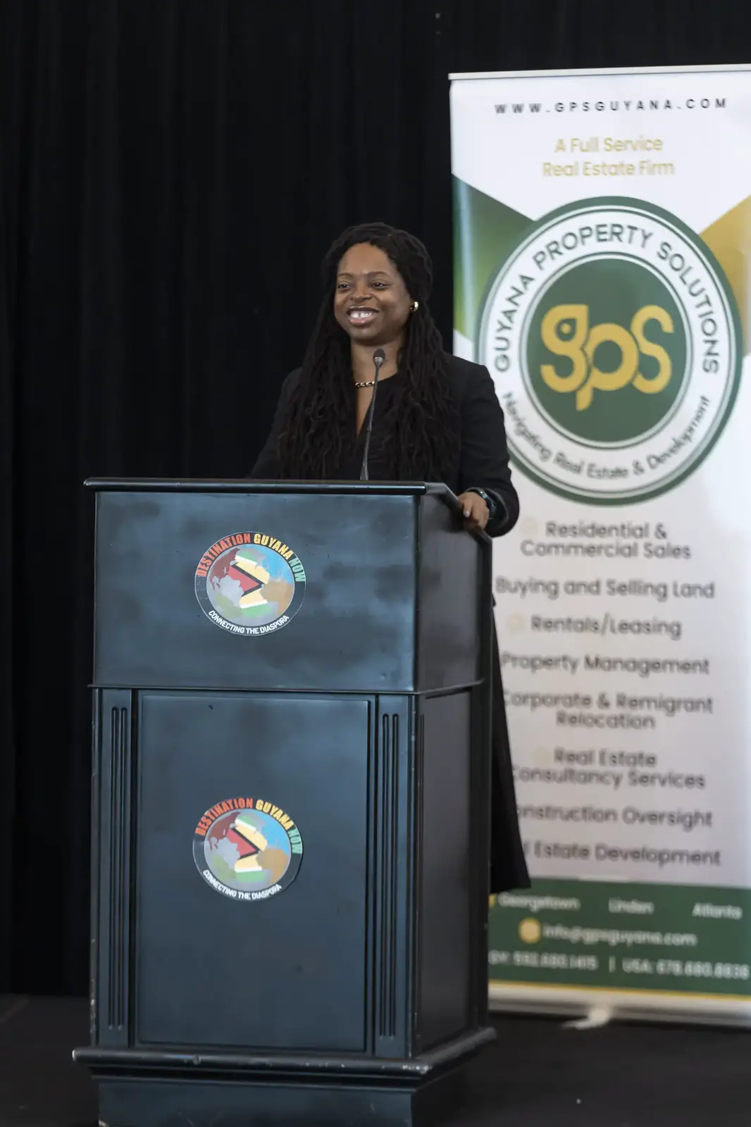 Stacey Mollison addressing the opening of the Destinstion Guyana Inrestment Forum