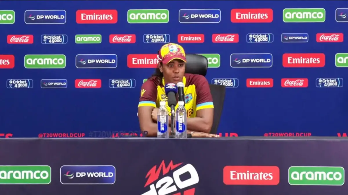 West Indies captain Hayley Matthews speaking during the post-match press conference following their 10-wicket defeat to South Africa