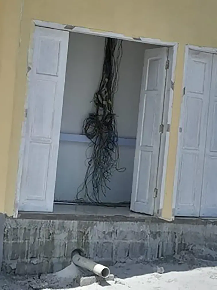 Exposed wires hanging in a section of the school