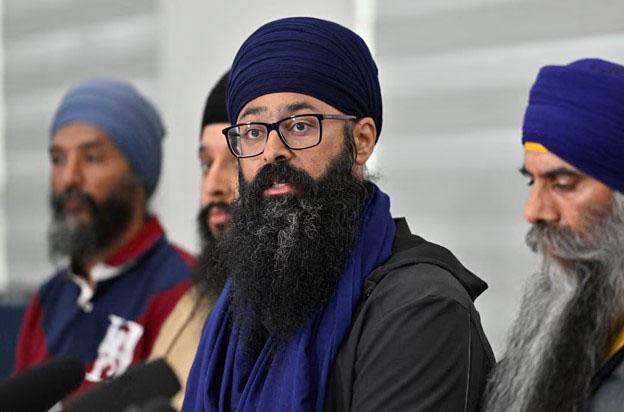 Moninder Singh, spokesperson for BC Gurdwara council speaks at a press conference held at Guru Nanak Sikh Gurdwara, site of the 2023 murder of Sikh separatist leader Hardeep Singh Nijjar, in Surrey, British Columbia, Canada May 3, 2024.