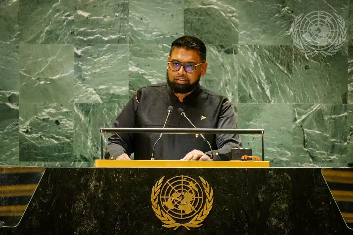 President Irfaan Ali addressing the UN General Assembly.