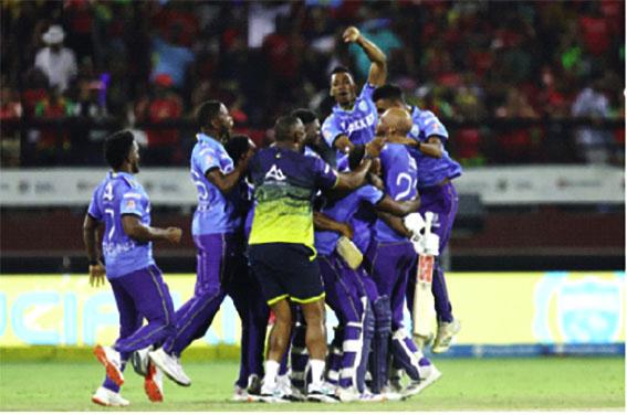 St.Lucia Kings players celebrate victory during the Men's 2024 Republic Bank Caribbean Premier League Final match between Saint Lucia Kings and Guyana Amazon Warriors at Providence Stadium on October 06, 2024 in Georgetown, Guyana. (Photo by Ashley Allen - CPL T20/CPL T20 via Getty Images)