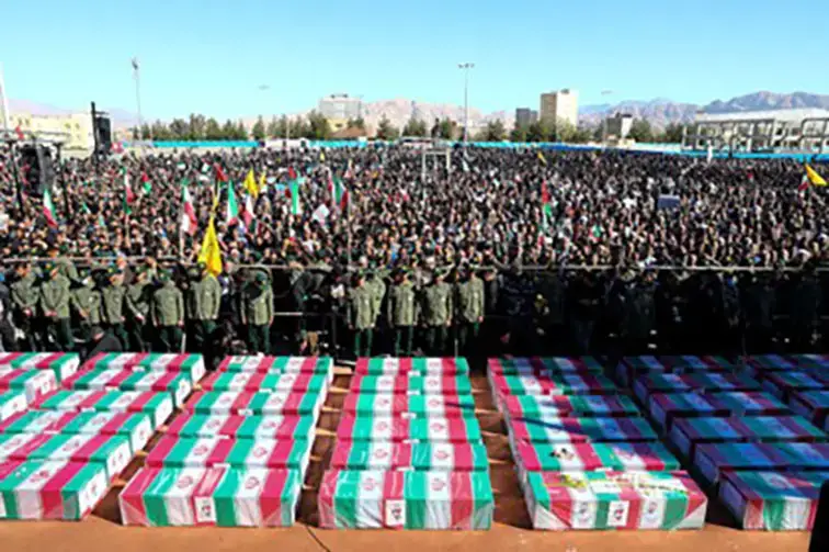 People attend the funeral ceremony of the casualties of the Islamic State attack in Kerman, Iran, January 5, 2024.