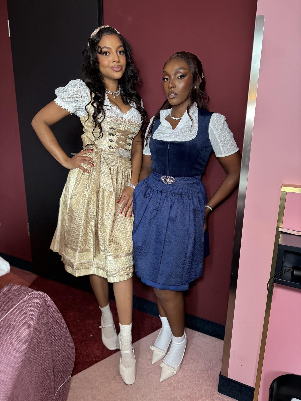 Ashma and her friend in their dirndl (a traditional German wear)