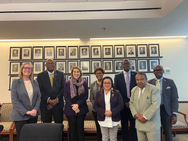 AFC executive meets with US State Department officials in Washington, DC. From left are Katharine Beamer, Director, Office of Caribbean Affairs, US  Department of State; Nigel Hughes, Leader of AFC; Barbara A. Feinstein, Deputy Assistant Secretary, Bureau of Western Hemisphere Affairs, US Department of State; Catherine Hughes MP; Executive member, Laura George Advisor; David Patterson MP, Chairman of AFC; Dr. Shamir Ally, AFC Executive member; Colin Haynes, AFC member.