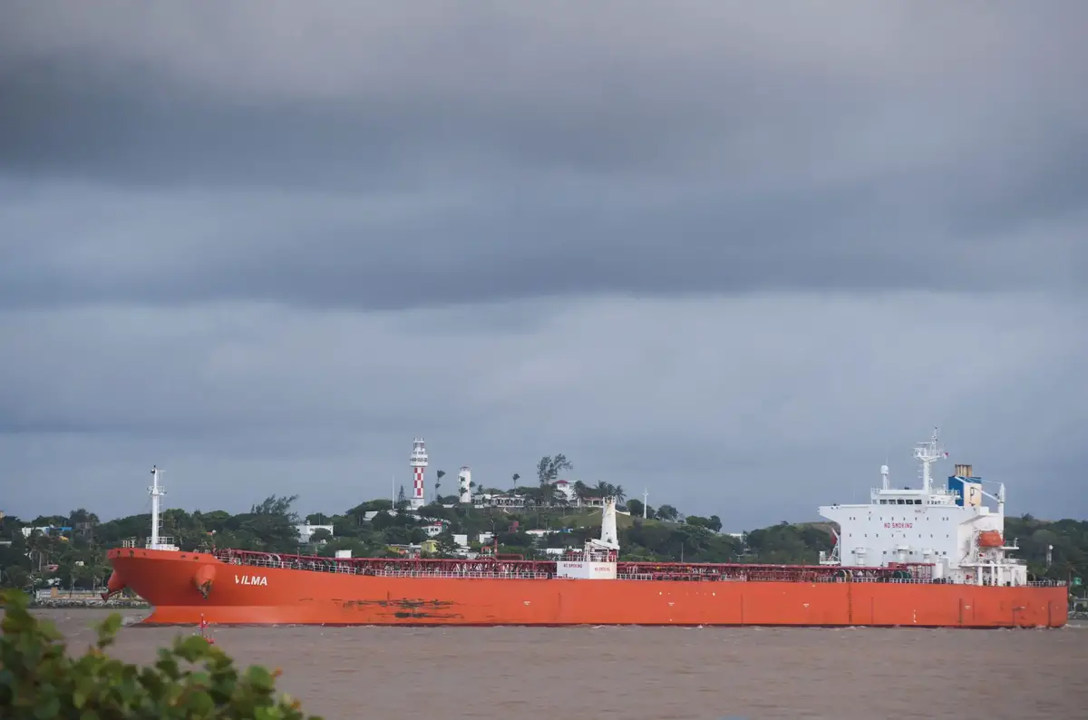 Cuba-flagged oil tanker Vilma carrying about 400,000 barrels of oil leaves Mexico’s Pajarito’s port on its way to Cuba, in Pajaritos, Mexico October 26, 2024. REUTERS/Angel Hernandez