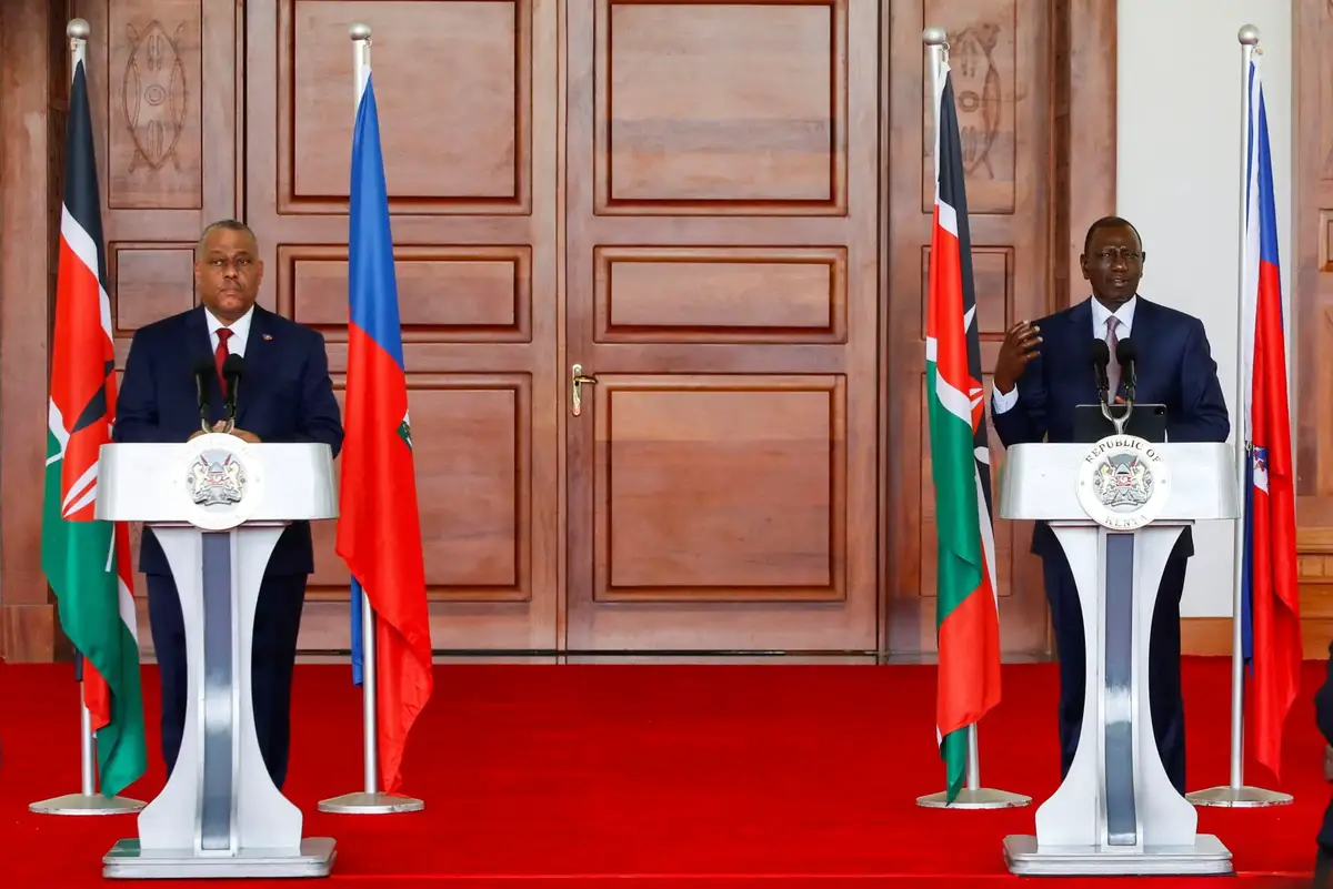 Haitian Prime Minister Garry Conille attends a joint press conference with Kenya's President William Ruto during his visit to the State House in Nairobi, Kenya, October 11, 2024. REUTERS/Monicah Mwangi