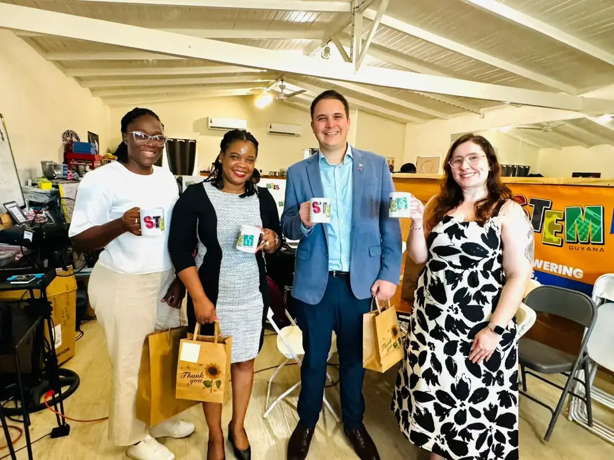 The MODEC team (from left) Communications Analyst Kipenie Jordan, Stakeholder, Socio-Economic & Local Content Manager Onicka Jones, Country Manager Rafael Fumis, and Training Coordinator Livia Alves