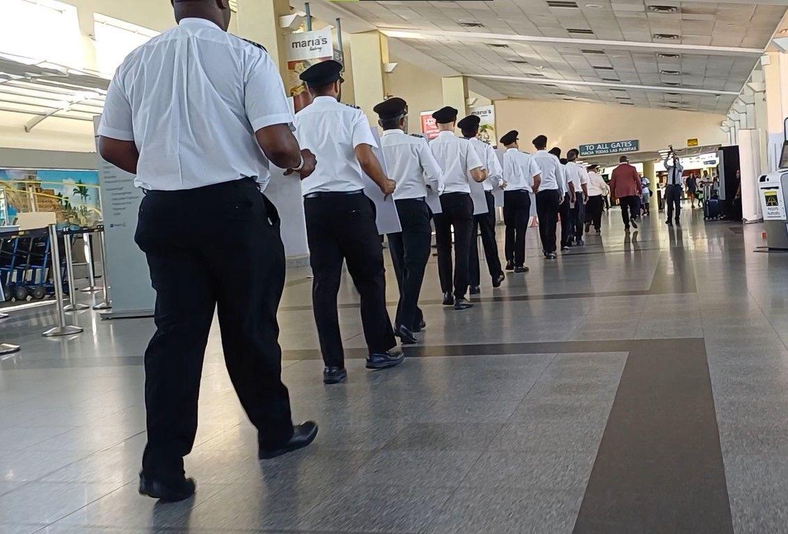 Members of Trinidad and Tobago Airline Pilots Association (TTALPA) during their protest at Piarco International Airport on Thursday 3 October 2024. [Image by KEJAN HAYNES]