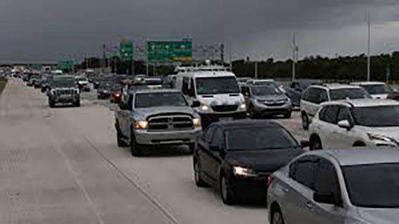 Congested highway lanes are seen in St. Petersburg, Florida, as thousands evacuate ahead of Hurricane Milton on October 7.  Spencer Platt/Getty Images