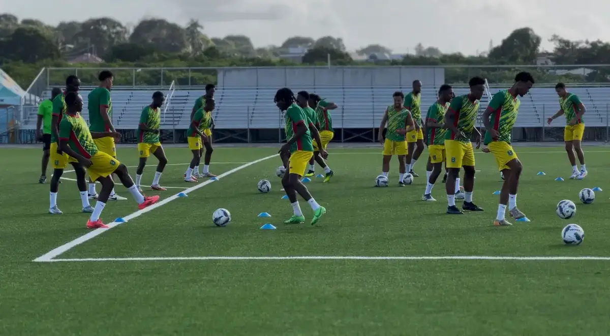 Members of the Golden Jaguars squad being put through their paces during a training session in Barbados