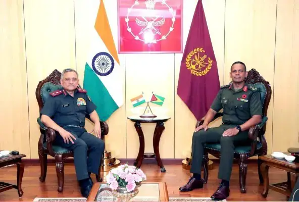 Guyana’s Chief of Defence Staff Brigadier Omar Khan (right) meets India’s CDS Gen. Anil Chauhan in New Delhi on November 5, 2024.  (Indiannewsnetwork.com)