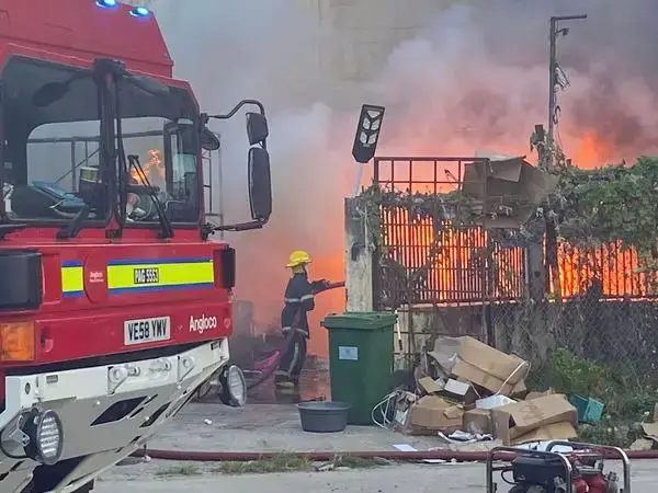 Firefighters working to put out the blaze