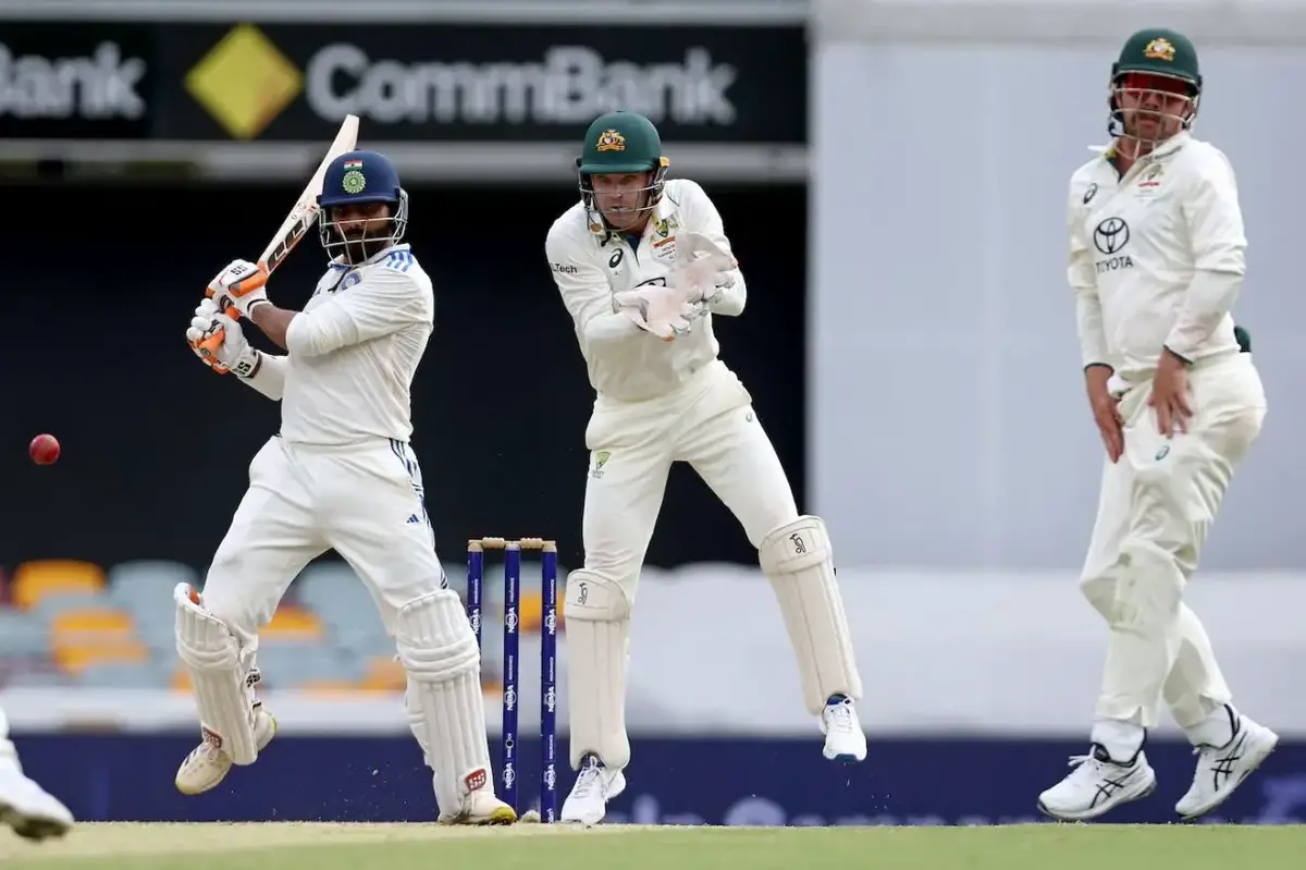 Ravindra Jadeja scores down the ground during his defiant 77 (ESPN Cricinfo Photo).