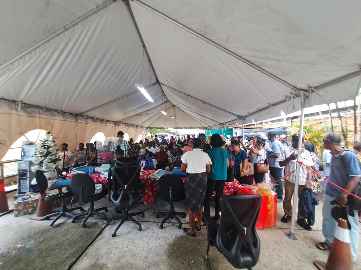 Pensioners waiting to be registered at the NIS head office, Brickdam